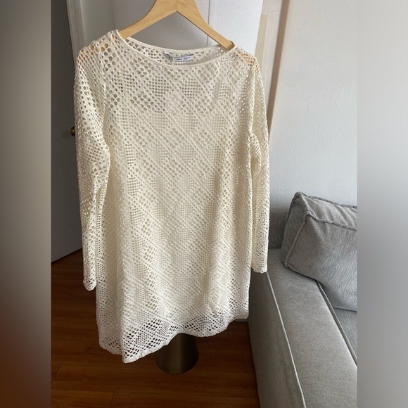 Mango Beige Boho Festival Crochet Beach Summer Tunic  Mini Dress Sz 14 - Picture 5 of 11